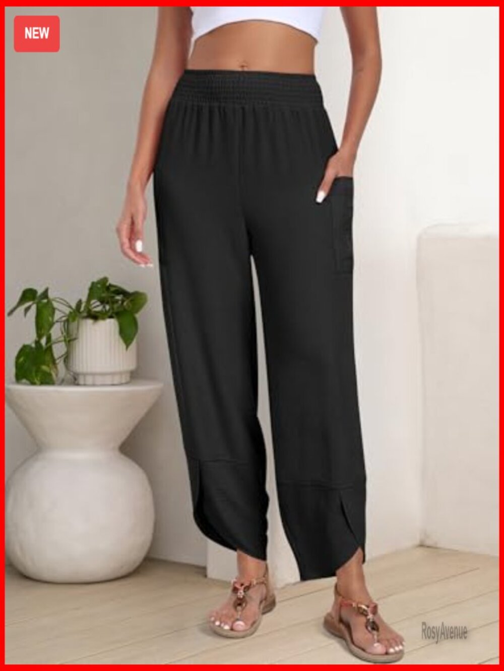 Wide Leg Palazzo Pants High Waisted Loose Fit Cropped Casual Lounge - Picture 3 of 7